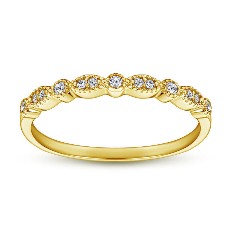 925 Sterling Silver Half Eternity Band - Dainty Zircon Stackable Ring in White/Rose/Yellow Gold