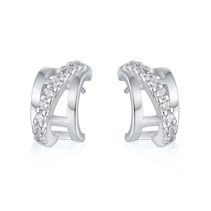 925 Sterling Silver Half Hoop Earrings for Women Elegant Geometric Semi-Circle Earrings with Zircon Accents White Gold Plated
