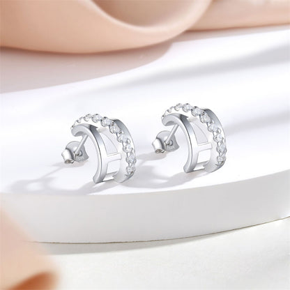925 Sterling Silver Half Hoop Earrings for Women Elegant Geometric Semi-Circle Earrings with Zircon Accents White Gold Plated