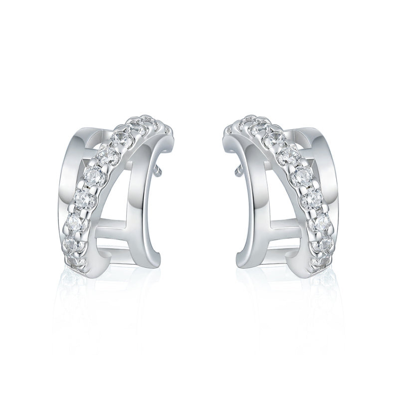 925 Sterling Silver Half Hoop Earrings for Women Elegant Geometric Semi-Circle Earrings with Zircon Accents White Gold Plated