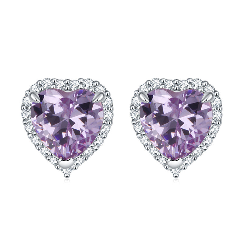 925 Sterling Silver Heart-Shaped Birthstone Stud Earrings – Elegant Zircon Jewelry Collection