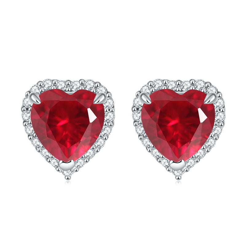 925 Sterling Silver Heart-Shaped Birthstone Stud Earrings – Elegant Zircon Jewelry Collection
