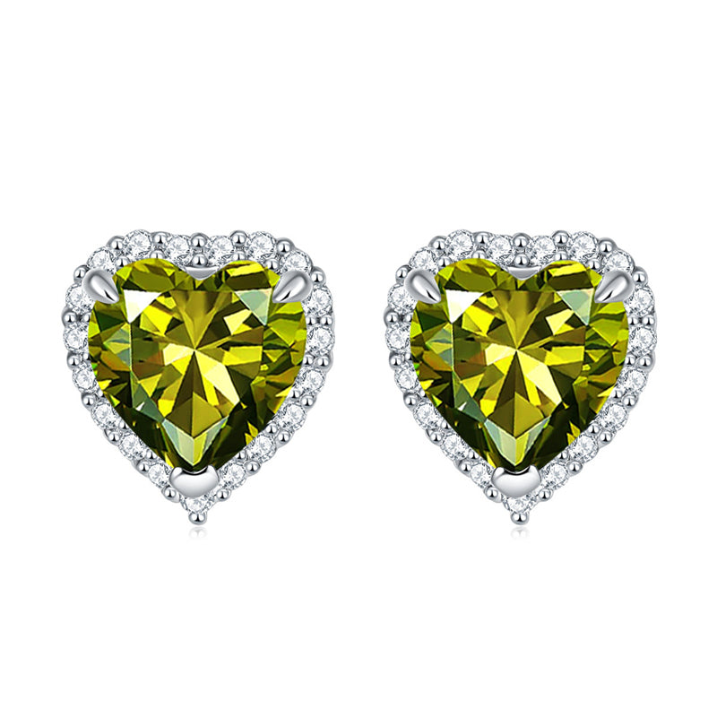 925 Sterling Silver Heart-Shaped Birthstone Stud Earrings – Elegant Zircon Jewelry Collection