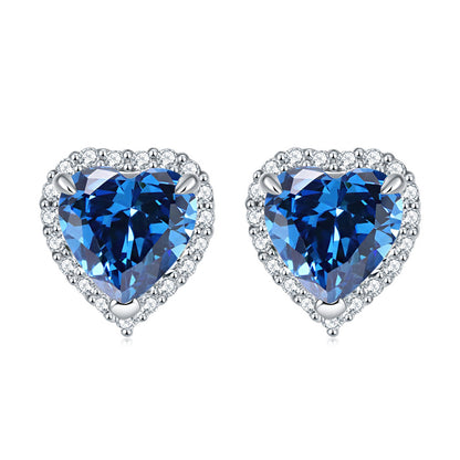 925 Sterling Silver Heart-Shaped Birthstone Stud Earrings – Elegant Zircon Jewelry Collection