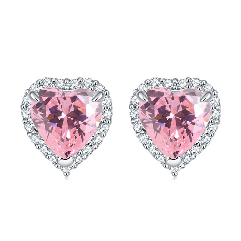 925 Sterling Silver Heart-Shaped Birthstone Stud Earrings – Elegant Zircon Jewelry Collection