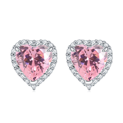 925 Sterling Silver Heart-Shaped Birthstone Stud Earrings – Elegant Zircon Jewelry Collection