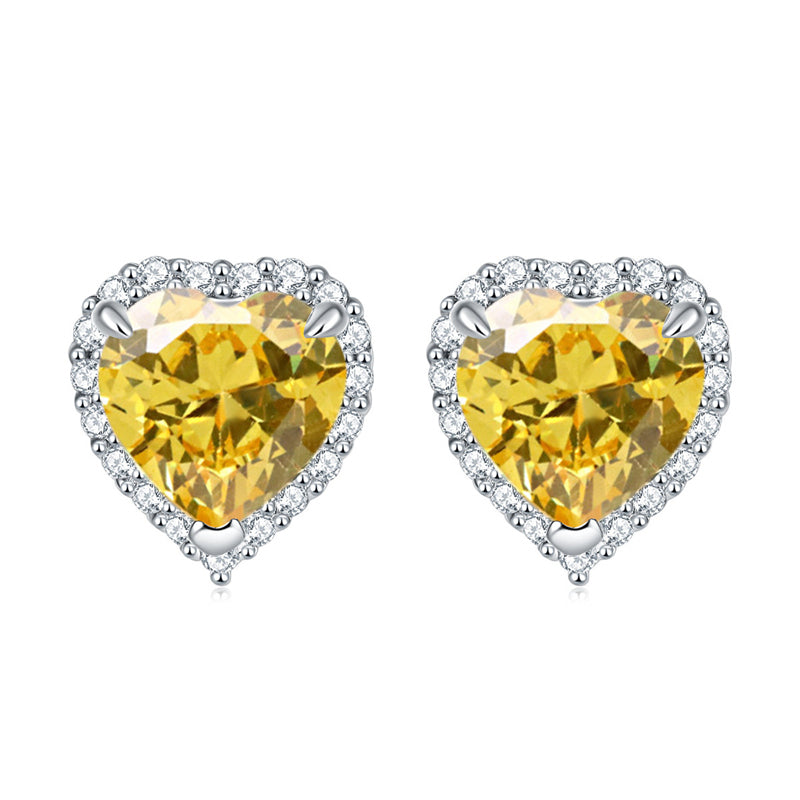 925 Sterling Silver Heart-Shaped Birthstone Stud Earrings – Elegant Zircon Jewelry Collection