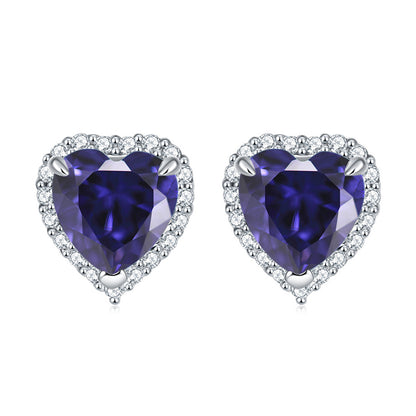 925 Sterling Silver Heart-Shaped Birthstone Stud Earrings – Elegant Zircon Jewelry Collection