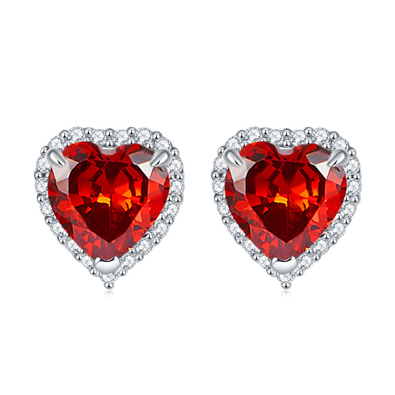 925 Sterling Silver Heart-Shaped Birthstone Stud Earrings – Elegant Zircon Jewelry Collection