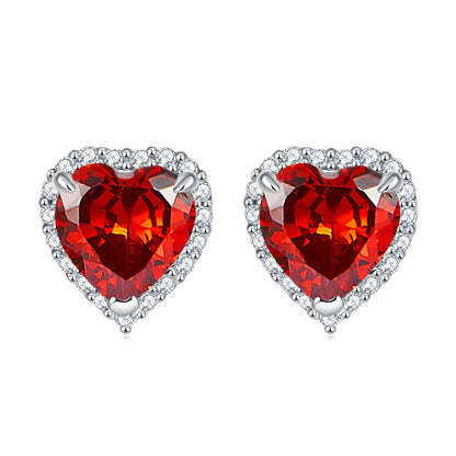 925 Sterling Silver Heart-Shaped Birthstone Stud Earrings – Elegant Zircon Jewelry Collection