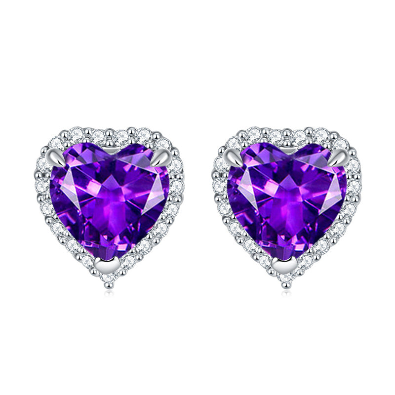 925 Sterling Silver Heart-Shaped Birthstone Stud Earrings – Elegant Zircon Jewelry Collection