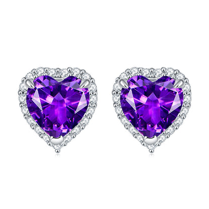 925 Sterling Silver Heart-Shaped Birthstone Stud Earrings – Elegant Zircon Jewelry Collection