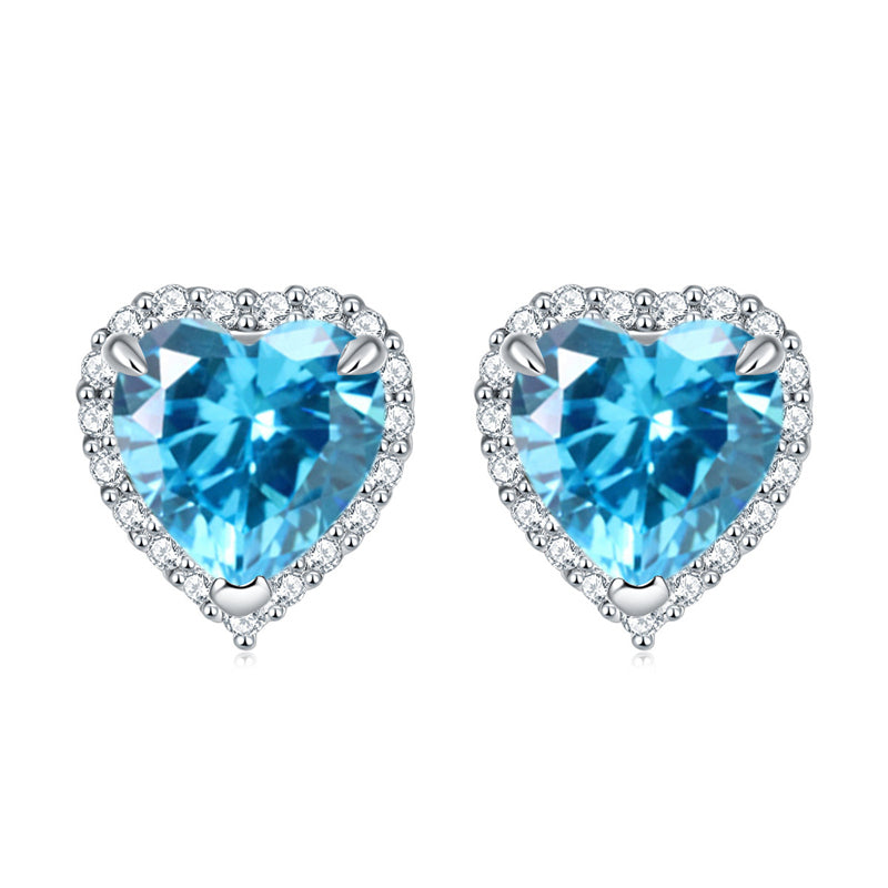 925 Sterling Silver Heart-Shaped Birthstone Stud Earrings – Elegant Zircon Jewelry Collection