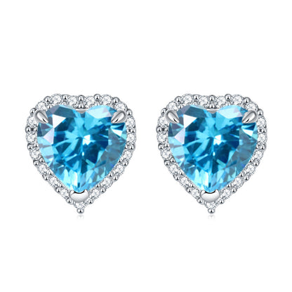 925 Sterling Silver Heart-Shaped Birthstone Stud Earrings – Elegant Zircon Jewelry Collection