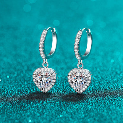 925 Sterling Silver Heart-Shaped Moissanite Huggie Hoops - 1ct PT950 Gold Plated Boho Love Earrings