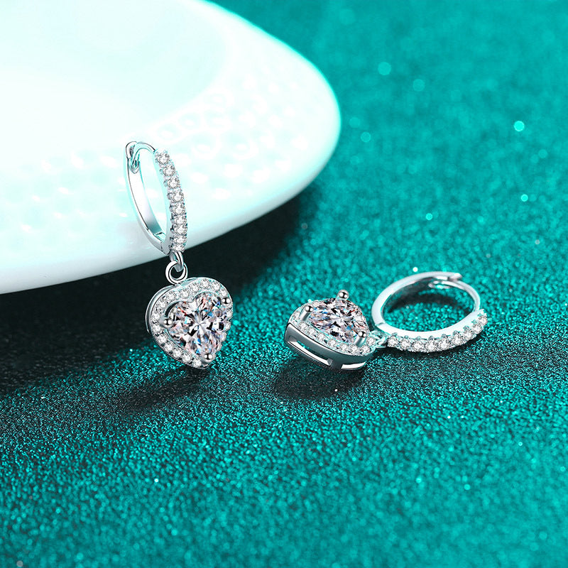925 Sterling Silver Heart-Shaped Moissanite Huggie Hoops - 1ct PT950 Gold Plated Boho Love Earrings