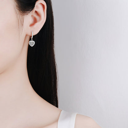 925 Sterling Silver Heart-Shaped Moissanite Huggie Hoops - 1ct PT950 Gold Plated Boho Love Earrings