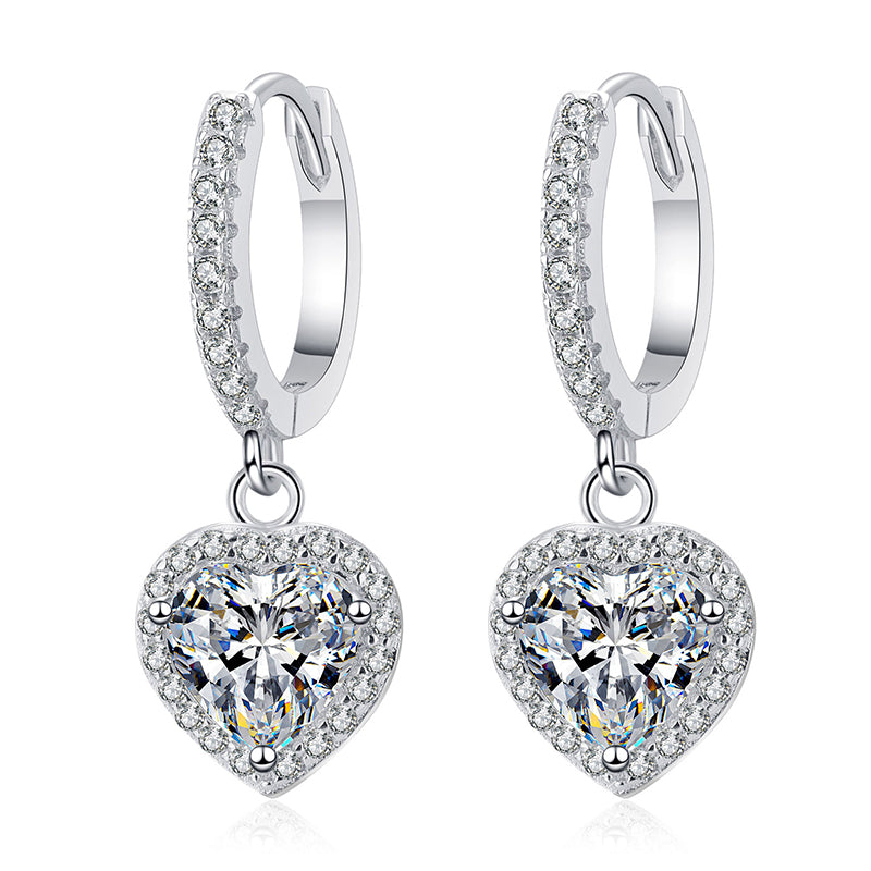 925 Sterling Silver Heart-Shaped Moissanite Huggie Hoops - 1ct PT950 Gold Plated Boho Love Earrings