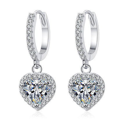 925 Sterling Silver Heart-Shaped Moissanite Huggie Hoops - 1ct PT950 Gold Plated Boho Love Earrings