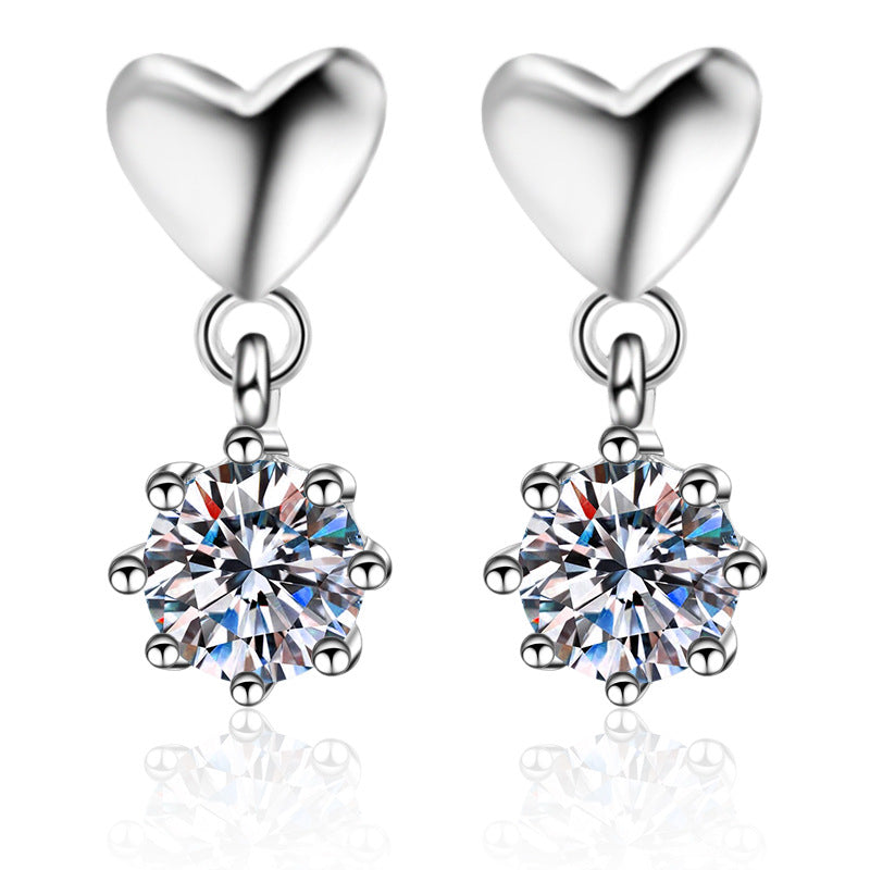 925 Sterling Silver Heart-Shaped Moissanite Stud Earrings - PT950 Gold Plated (0.6CT Total)