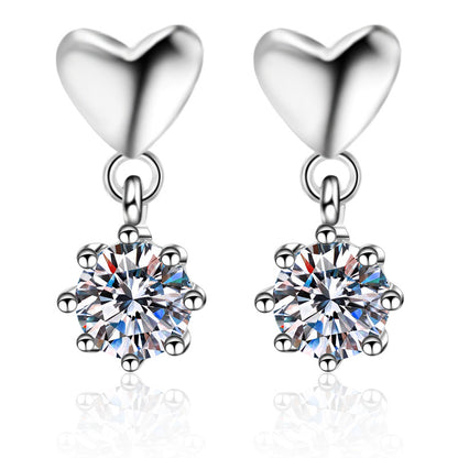 925 Sterling Silver Heart-Shaped Moissanite Stud Earrings - PT950 Gold Plated (0.6CT Total)