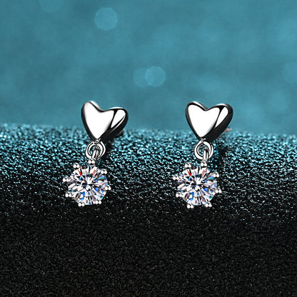 925 Sterling Silver Heart-Shaped Moissanite Stud Earrings - PT950 Gold Plated (0.6CT Total)
