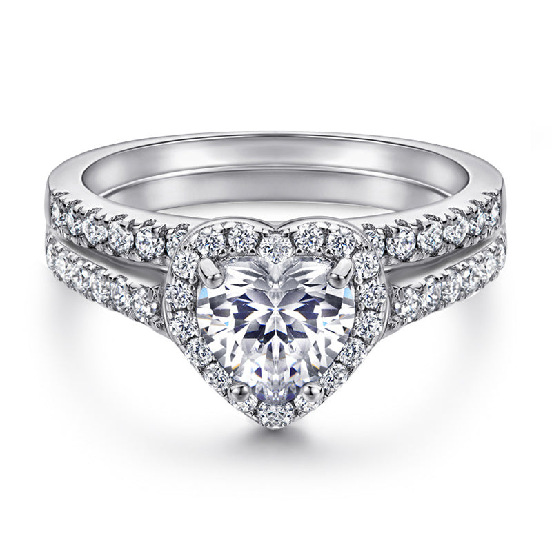 925 Sterling Silver Heart-Shaped Stackable Ring Set – Minimalist Zircon Wedding Band Collection