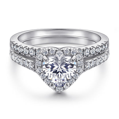 925 Sterling Silver Heart-Shaped Stackable Ring Set – Minimalist Zircon Wedding Band Collection