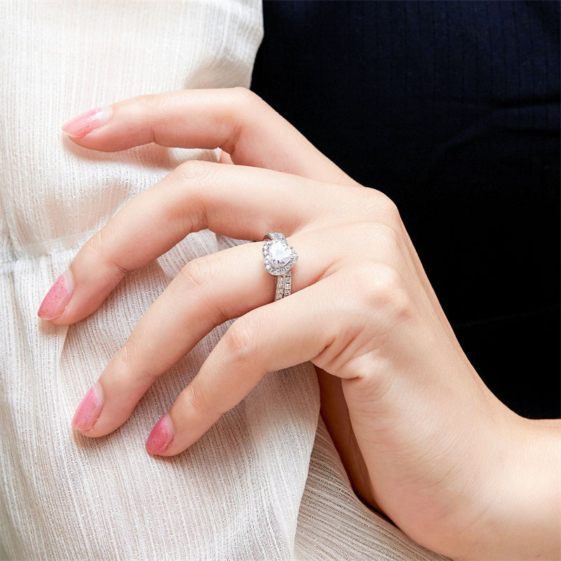 925 Sterling Silver Heart-Shaped Stackable Ring Set – Minimalist Zircon Wedding Band Collection