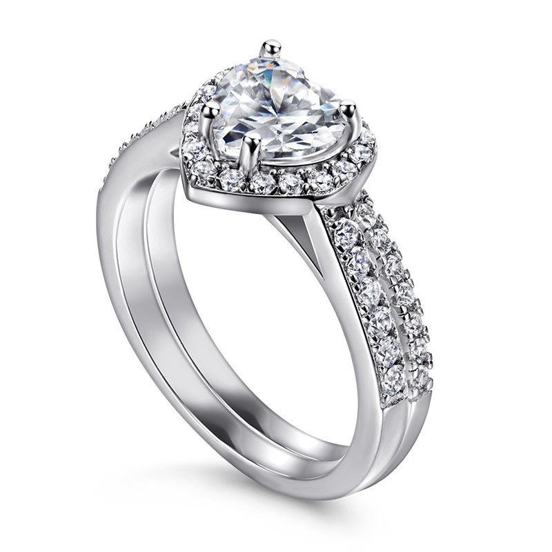 925 Sterling Silver Heart-Shaped Stackable Ring Set – Minimalist Zircon Wedding Band Collection