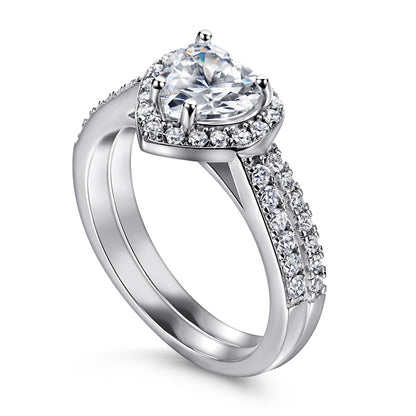 925 Sterling Silver Heart-Shaped Stackable Ring Set – Minimalist Zircon Wedding Band Collection