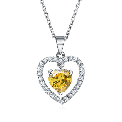 925 Sterling Silver Heart Birthstone Necklace - Romantic Ruby Zircon Pendant