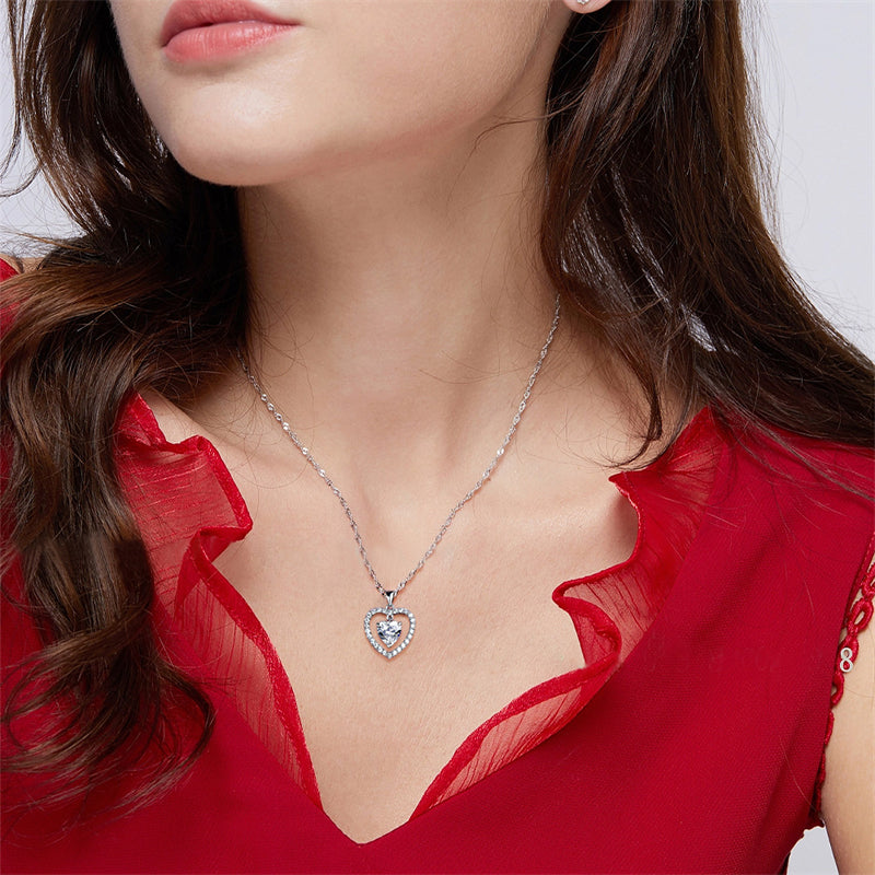 925 Sterling Silver Heart Birthstone Necklace - Romantic Ruby Zircon Pendant