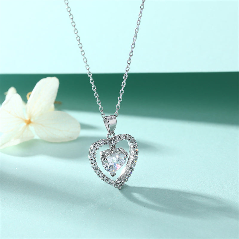 925 Sterling Silver Heart Birthstone Necklace - Romantic Ruby Zircon Pendant