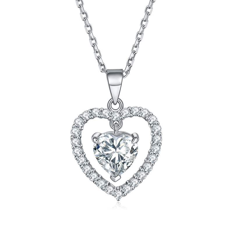 925 Sterling Silver Heart Birthstone Necklace - Romantic Ruby Zircon Pendant