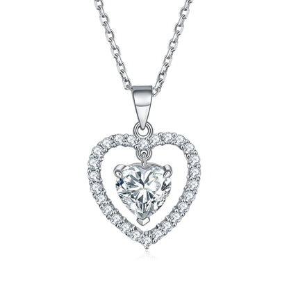 925 Sterling Silver Heart Birthstone Necklace - Romantic Ruby Zircon Pendant