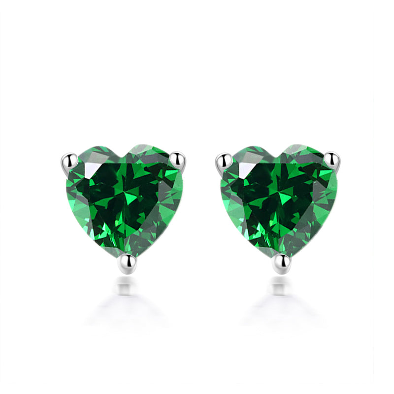 925 Sterling Silver Heart Birthstone Stud Earrings – Whimsical Zodiac-Inspired Jewelry
