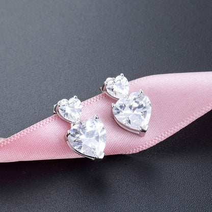 925 Sterling Silver Heart Drop Earrings-Korean Style Love Geometric Dangle Earrings for Women