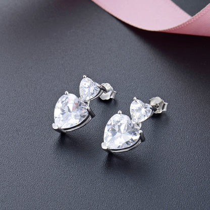 925 Sterling Silver Heart Drop Earrings-Korean Style Love Geometric Dangle Earrings for Women