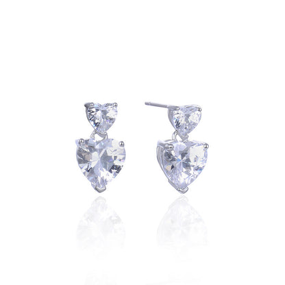 925 Sterling Silver Heart Drop Earrings-Korean Style Love Geometric Dangle Earrings for Women