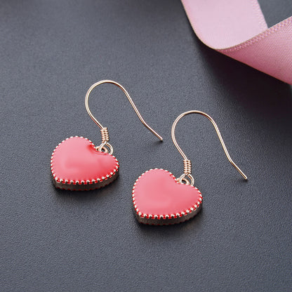 925 Sterling Silver Heart Drop Earrings - White Gold & Rose Gold Plated Korean Style Love Dangle Earrings
