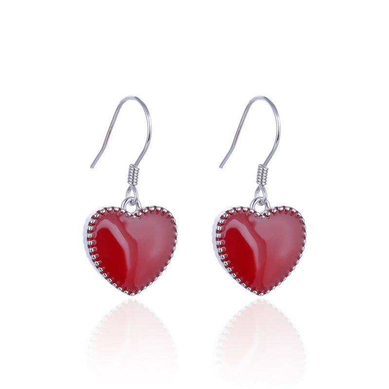 925 Sterling Silver Heart Drop Earrings - White Gold & Rose Gold Plated Korean Style Love Dangle Earrings