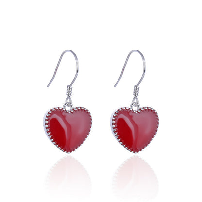 925 Sterling Silver Heart Drop Earrings - White Gold & Rose Gold Plated Korean Style Love Dangle Earrings