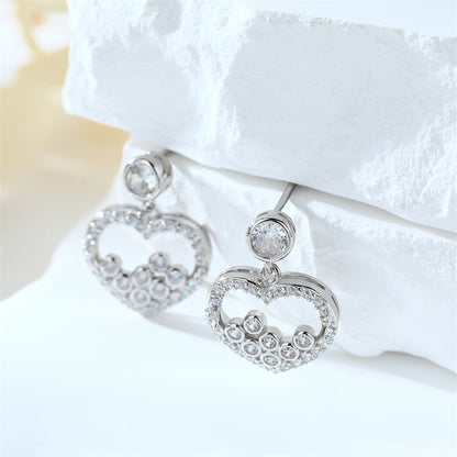 925 Sterling Silver Heart Earrings for Women Elegant Zircon Stud Earrings Trendy Love Shape Jewelry White Gold Plated 3.2g