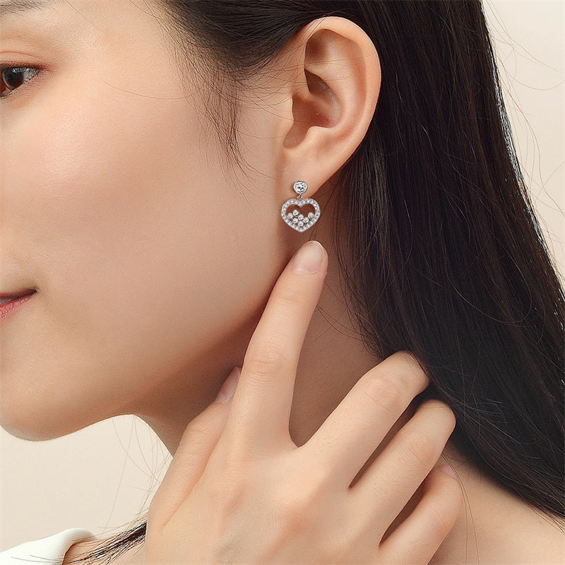 925 Sterling Silver Heart Earrings for Women Elegant Zircon Stud Earrings Trendy Love Shape Jewelry White Gold Plated 3.2g