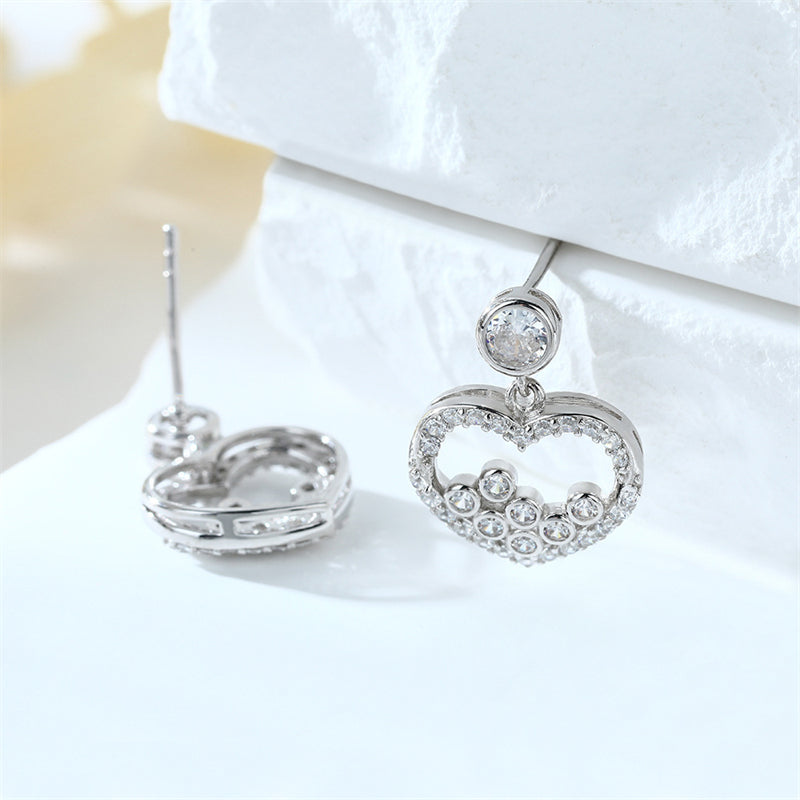 925 Sterling Silver Heart Earrings for Women Elegant Zircon Stud Earrings Trendy Love Shape Jewelry White Gold Plated 3.2g