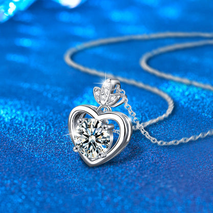 925 Sterling Silver Heart Pendant Multi-Layer Necklace with 1ct Moissanite Cross Chain Women's Rhodium Plated Jewelry