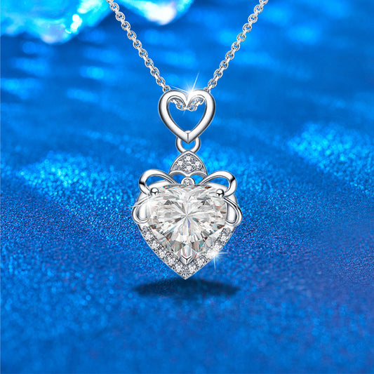 925 Sterling Silver Heart Pendant Multi-Layer Necklace with 2ct Moissanite Cross Chain Women's Rhodium Plated Luxury Jewelry