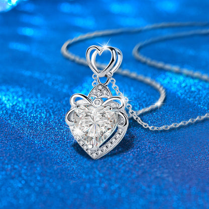 925 Sterling Silver Heart Pendant Multi-Layer Necklace with 2ct Moissanite Cross Chain Women's Rhodium Plated Luxury Jewelry