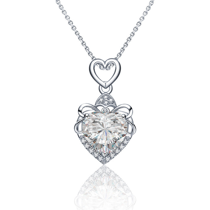 925 Sterling Silver Heart Pendant Multi-Layer Necklace with 2ct Moissanite Cross Chain Women's Rhodium Plated Luxury Jewelry